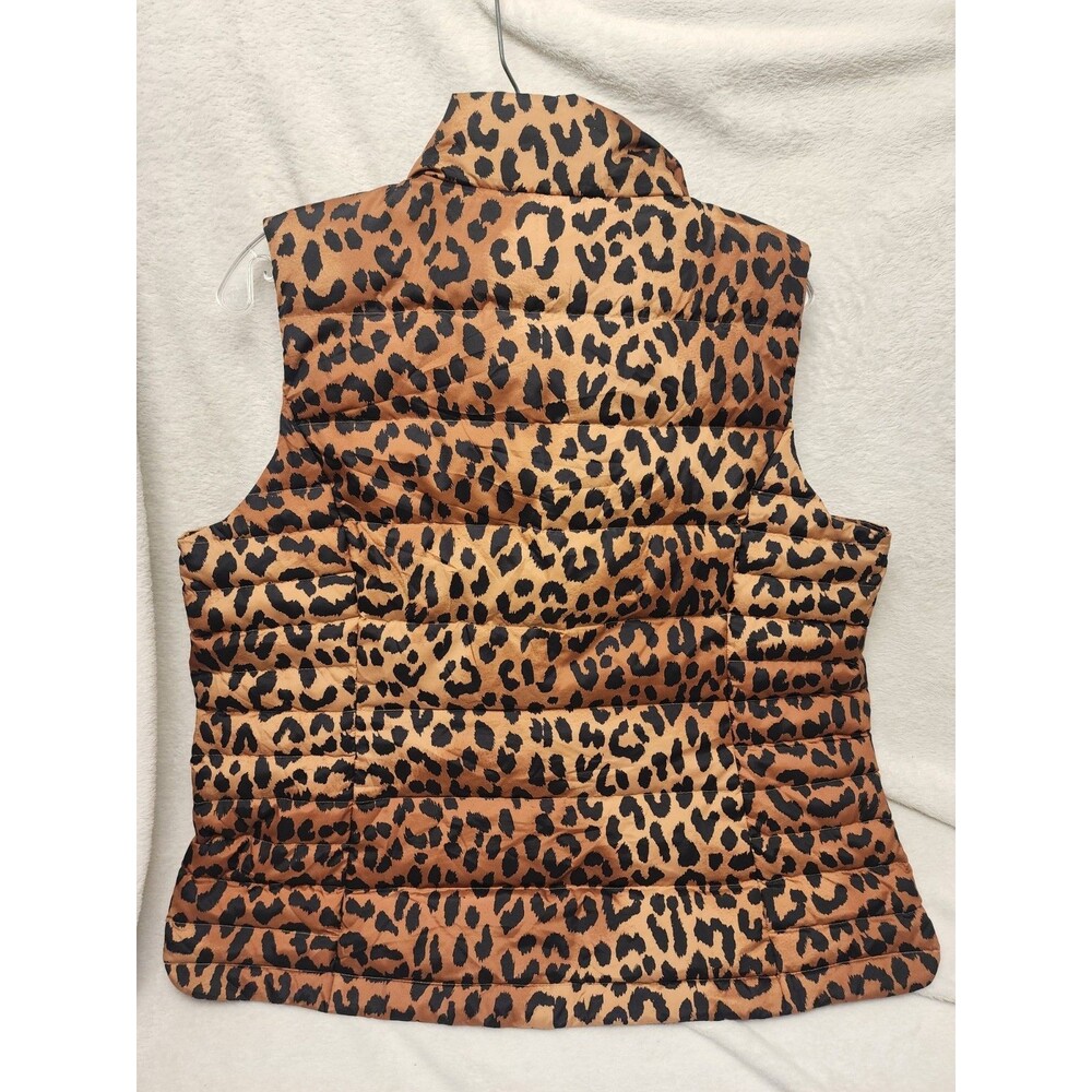 Lands End Down Puffer Vest Leopard Print Zip Jacket L Women 14-16 - Picture 2 of 7